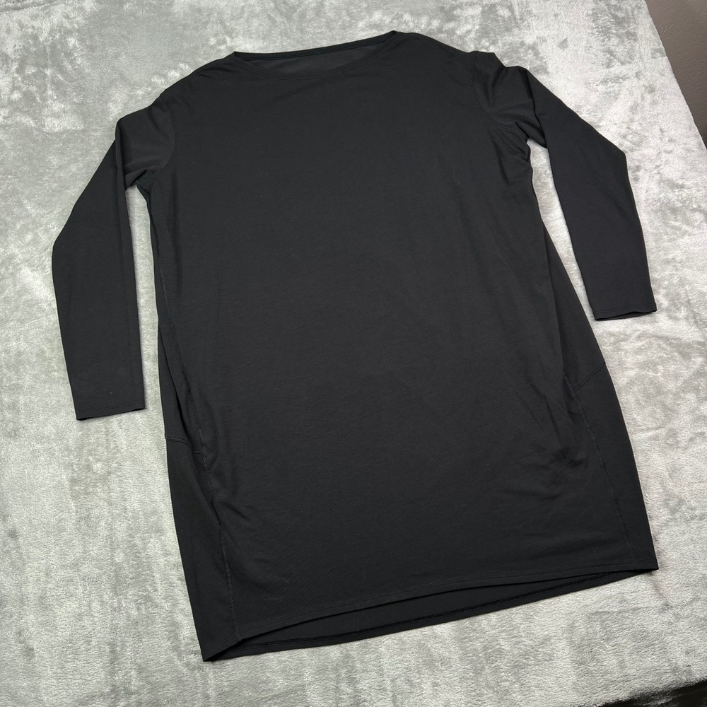 Lululemon Back In Action Long Sleeve Dress Womens 8 Black Solid Stretch Preppy
